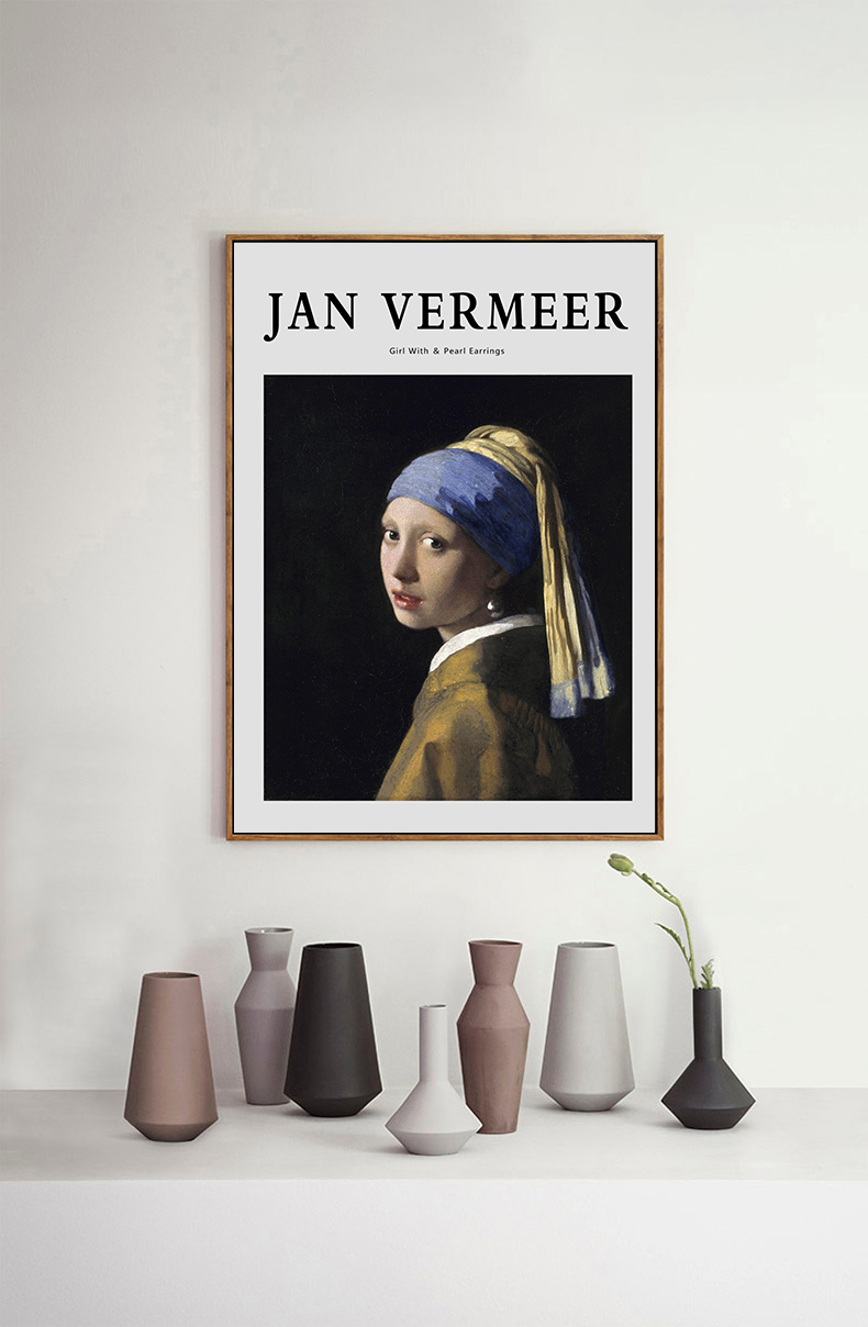 维米尔人物油画装饰画戴珍珠耳环的少女欧式挂画肖像画玄关背景画