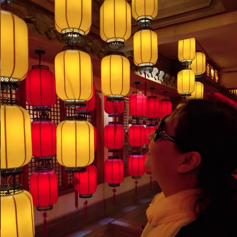 中式黄红灯笼连串户外防水  中国风三连串汉服拍照道具灯笼墙装饰
