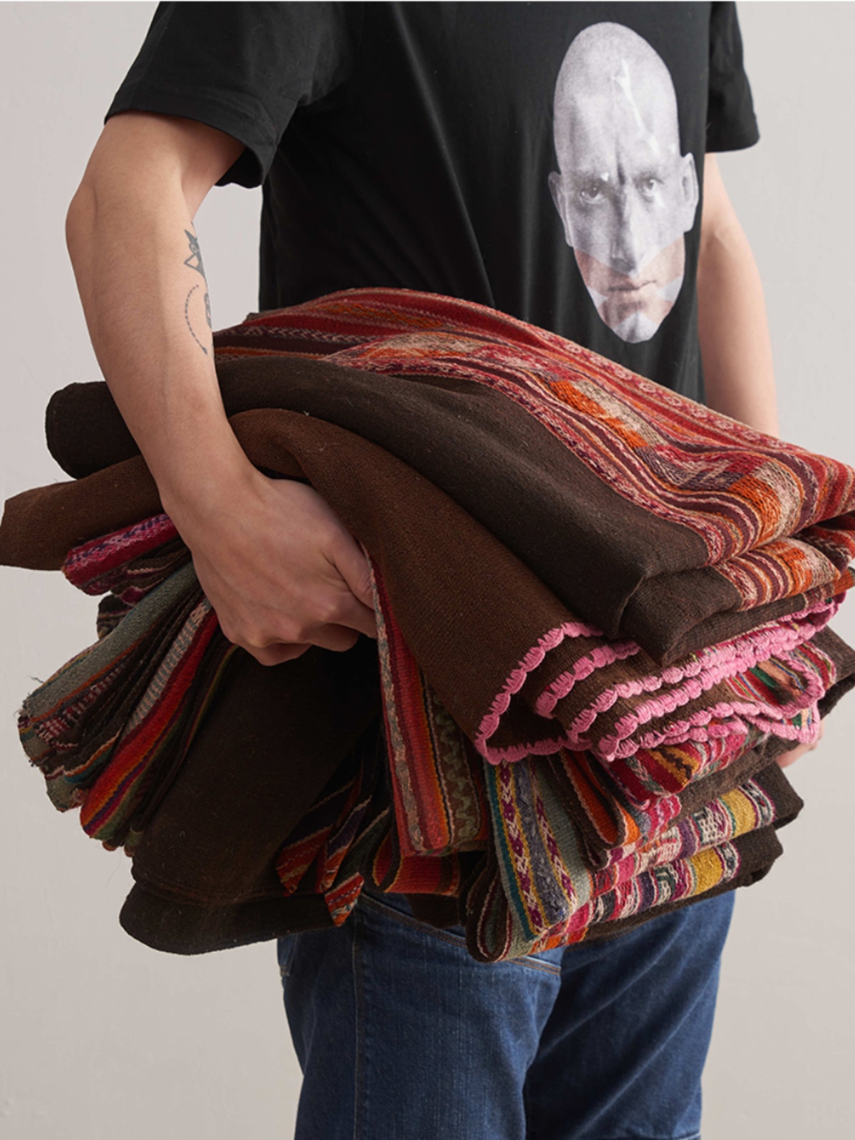 安第斯山脉刺绣毯智利秘鲁羊驼毛毯桌布床盖南美洲民族沙发毯