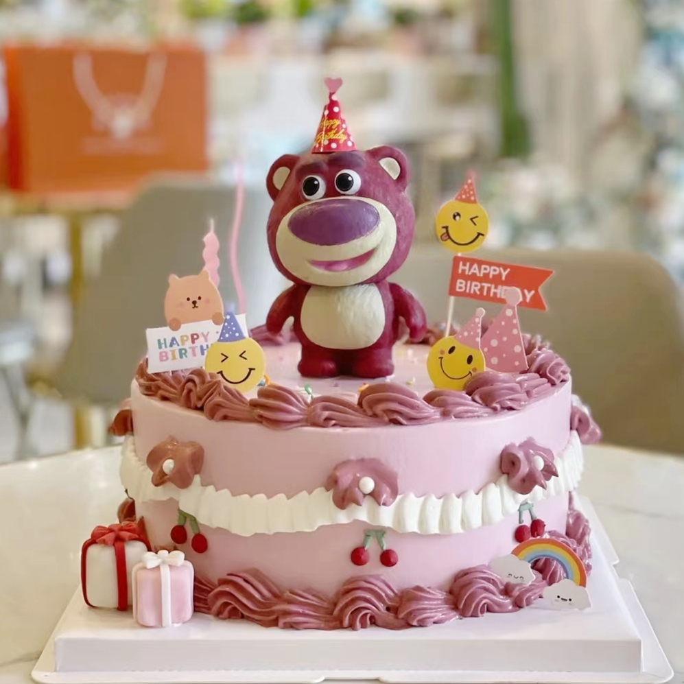 草莓熊生日蛋糕装饰玩具公仔熊摆件可爱卡通儿童大号树莓熊烘焙