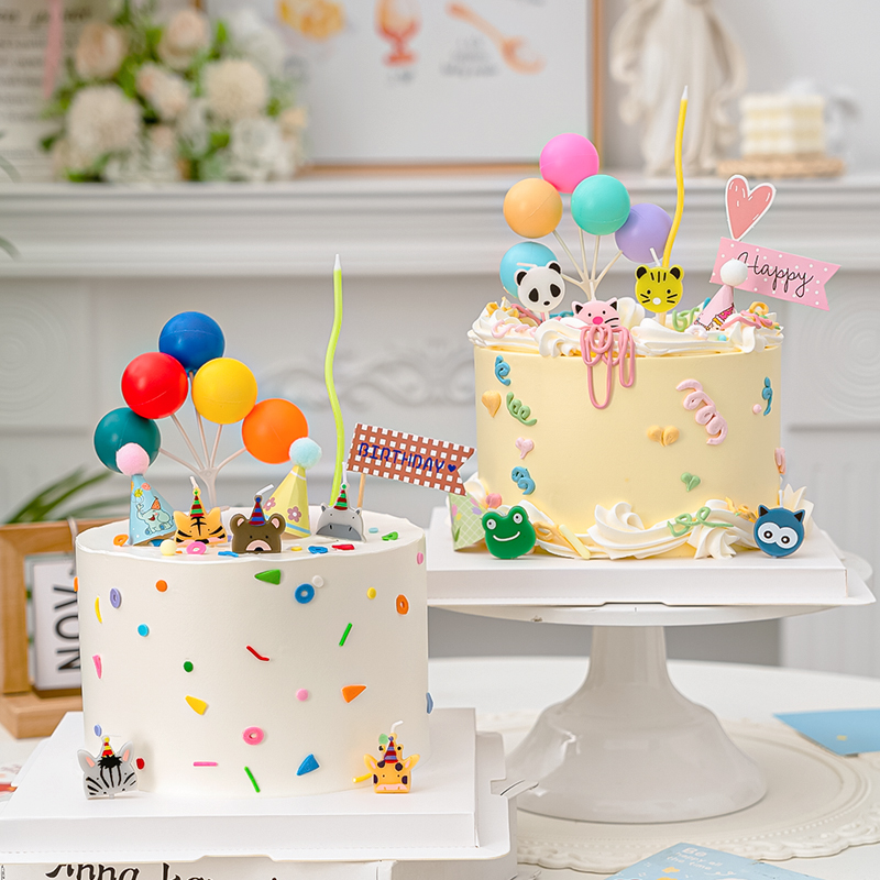 儿童生日蛋糕装饰卡通小动物图案蜡烛插件网红ins风甜品台插牌