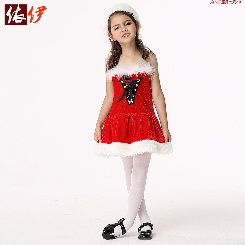 欧美亚马逊电商新款圣诞节童装圣诞连衣裙cosplay表演服-为人
