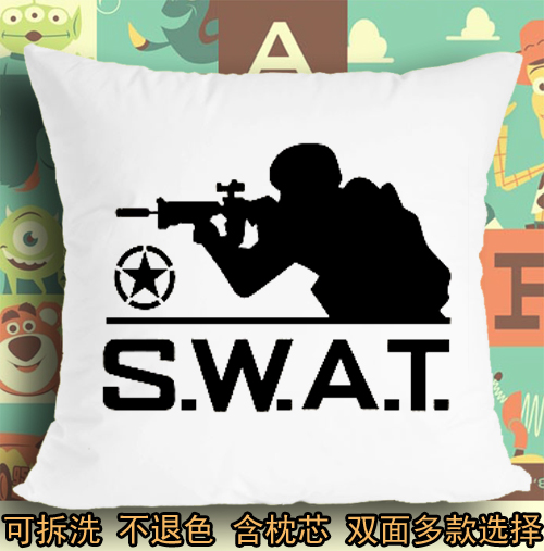 SWAT美国特种警察标志图标logo特种兵坐座垫软垫抱枕头毛绒靠垫子