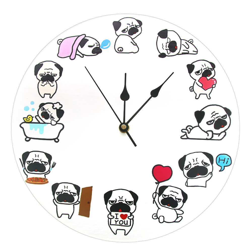 可爱的宠物卡通哈巴狗挂钟装饰小狗壁独特创意礼物定制跨境钟表