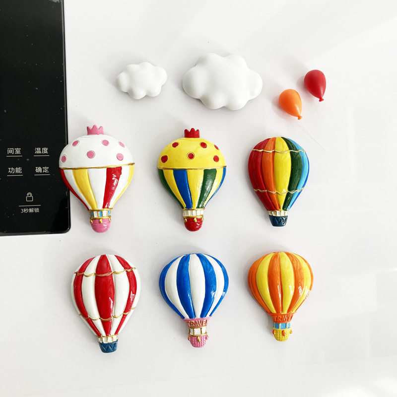 创意可爱彩色热气球冰箱贴磁力贴磁性贴饰白云朵气球卡通立体磁贴
