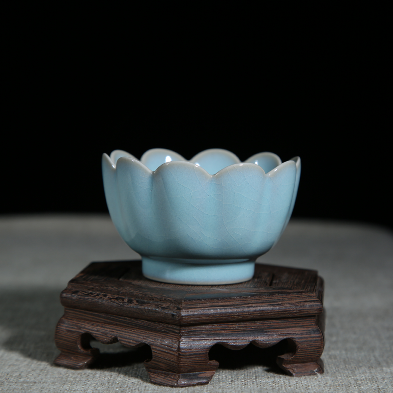 汝窑汝瓷复古中式陶瓷家用高端可养个人专用莲花杯茶杯单杯主人杯