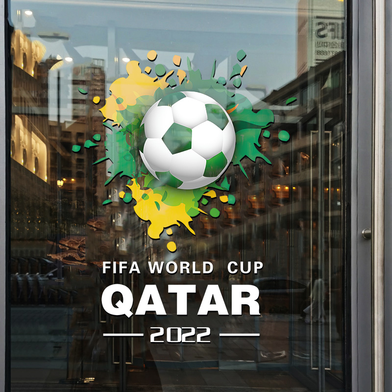 2022卡塔尔足球世界杯玻璃贴纸画酒吧店铺橱窗门装饰静电场景布置