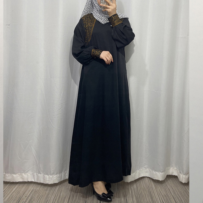 沙特阿拉伯女装时尚宽松新疆迪拜保守连衣裙烫钻气质黑色马来长袍