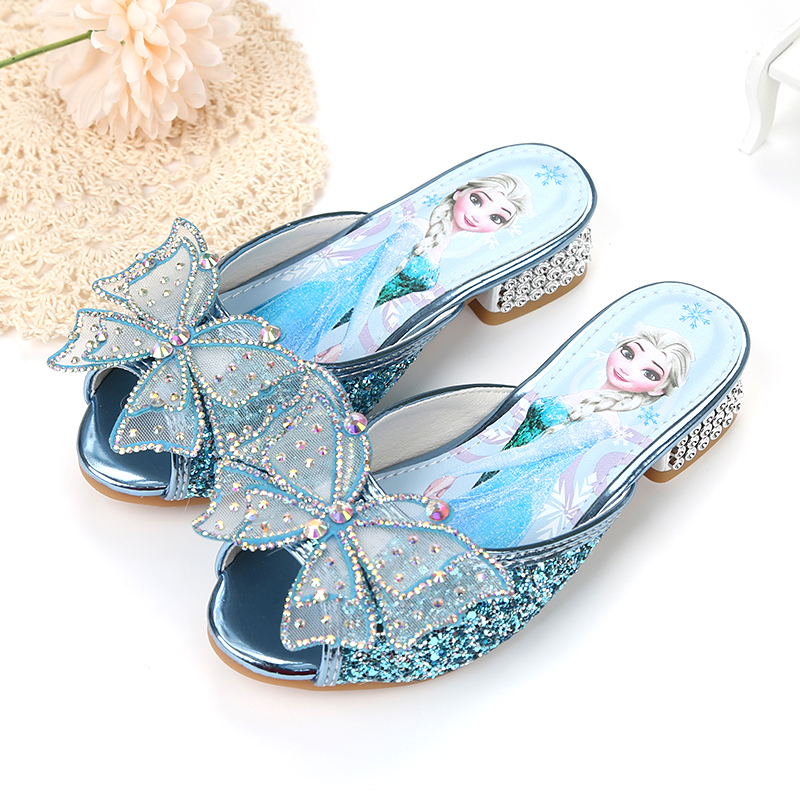 爱莎女童水晶拖鞋夏季小女孩时尚外穿儿童高跟凉拖宝宝半拖公主鞋