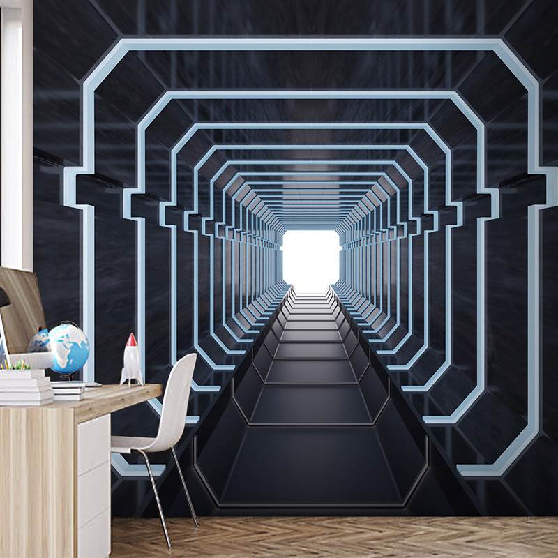 3科幻隧道个性创意工业风壁纸空间延伸酒吧网吧健身房墙壁画