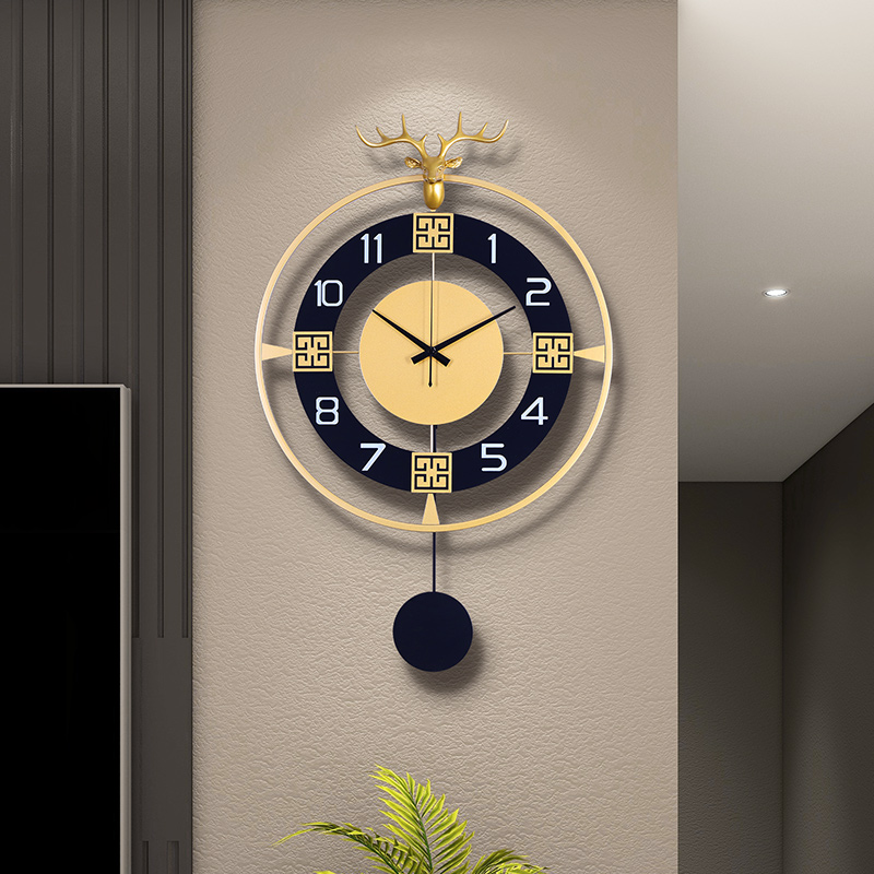 北欧轻奢客厅鹿头挂钟个性创意挂墙时钟现代简约时尚大气家用钟表
