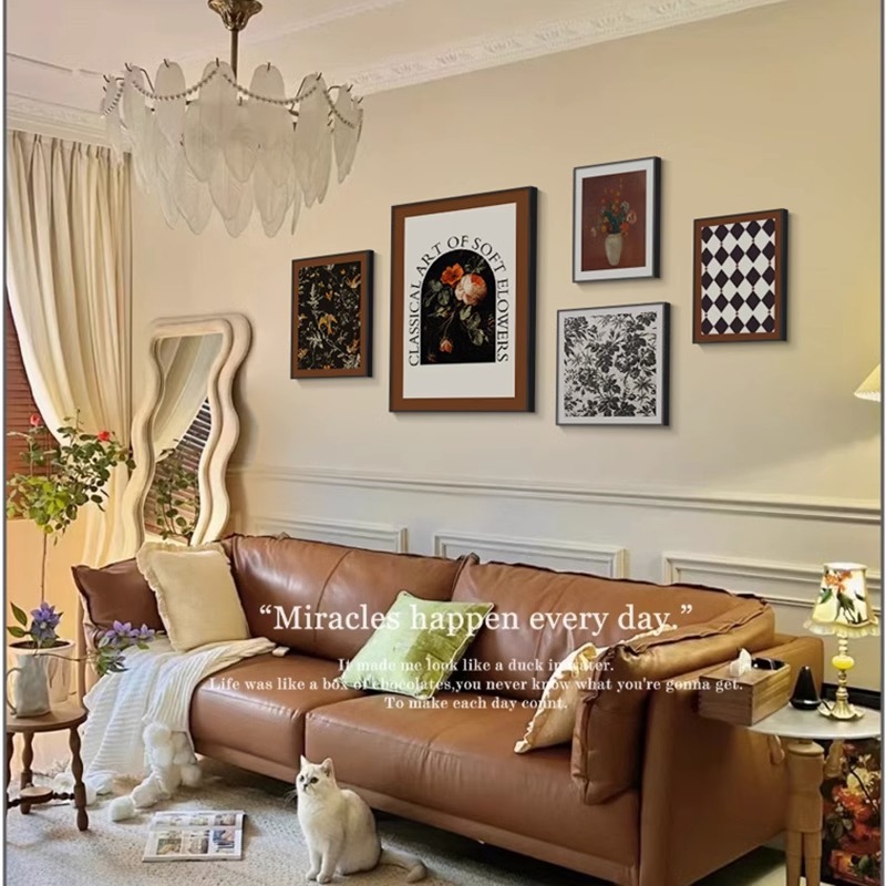 小众艺术客厅装饰画轻奢复古沙发背景墙挂画法式美式组合抽象壁画