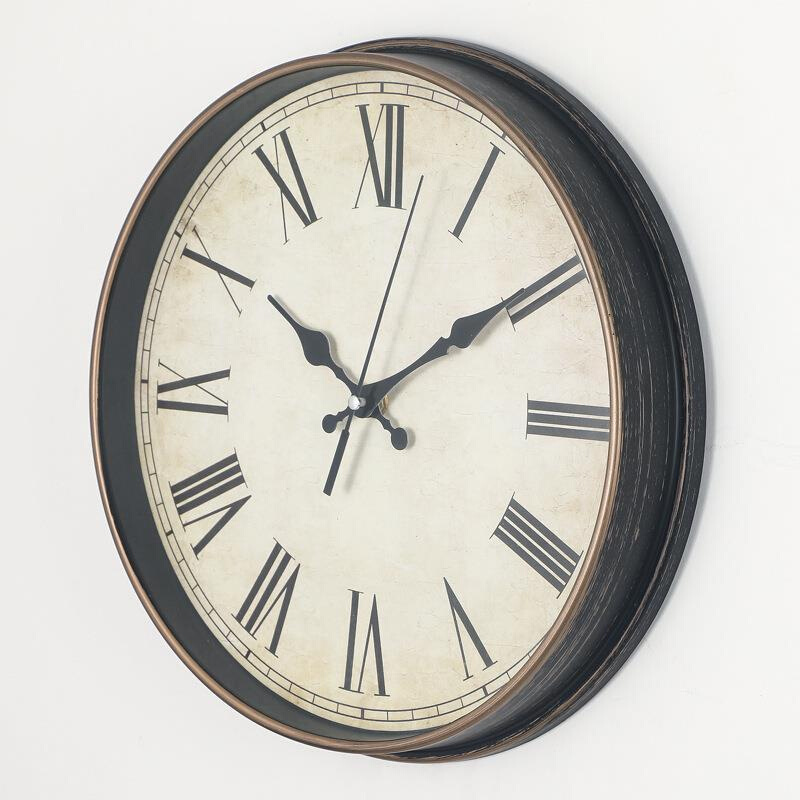 12寸罗马数字挂钟艺术复古刷金钟表个性创意欧美掛鐘时钟clock