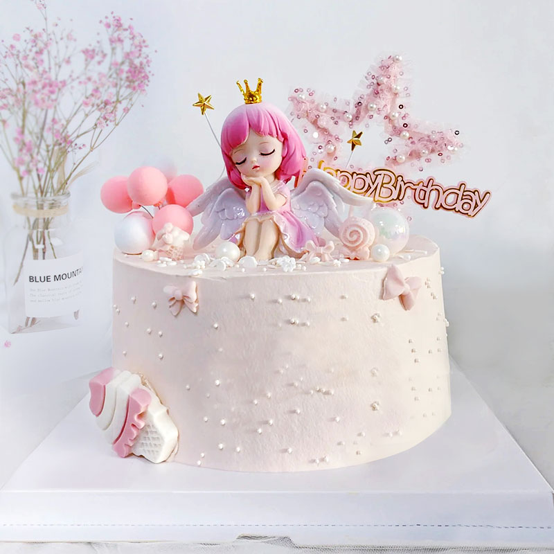 蜜雪儿公主蛋糕摆件粉色告白气球蝴蝶结仙女插件女孩生日唯美装扮