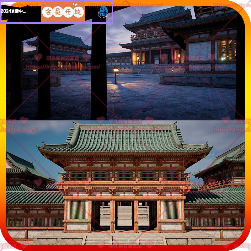 UE5 虚幻5 日式中国风古代建筑寺庙佛像木桥灯笼室内外场景3D模型