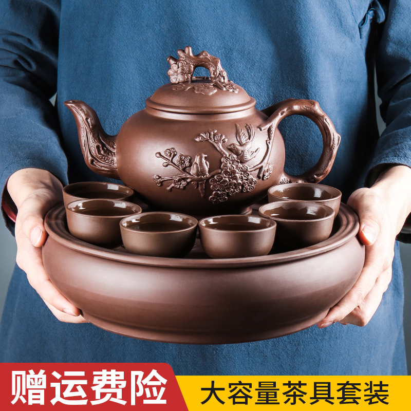 紫砂茶具茶壶套装大容量紫砂壶梅花壶家用宜兴功夫茶具泡茶壶茶杯
