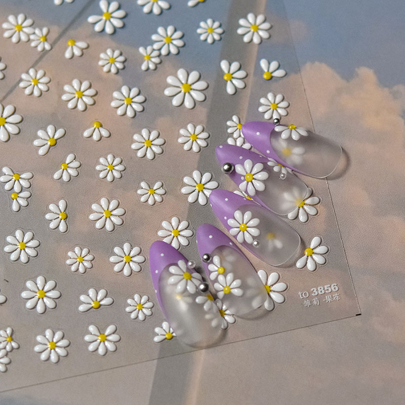 果冻小雏菊花朵美甲贴纸tomoni浮雕背胶日系5d可爱指甲贴纸装饰品