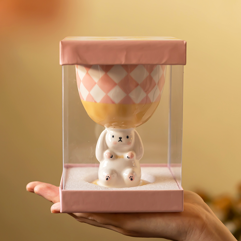 高颜值兔子陶瓷马克水杯可爱高脚酒杯伴手礼女生日圣诞节礼物杯子