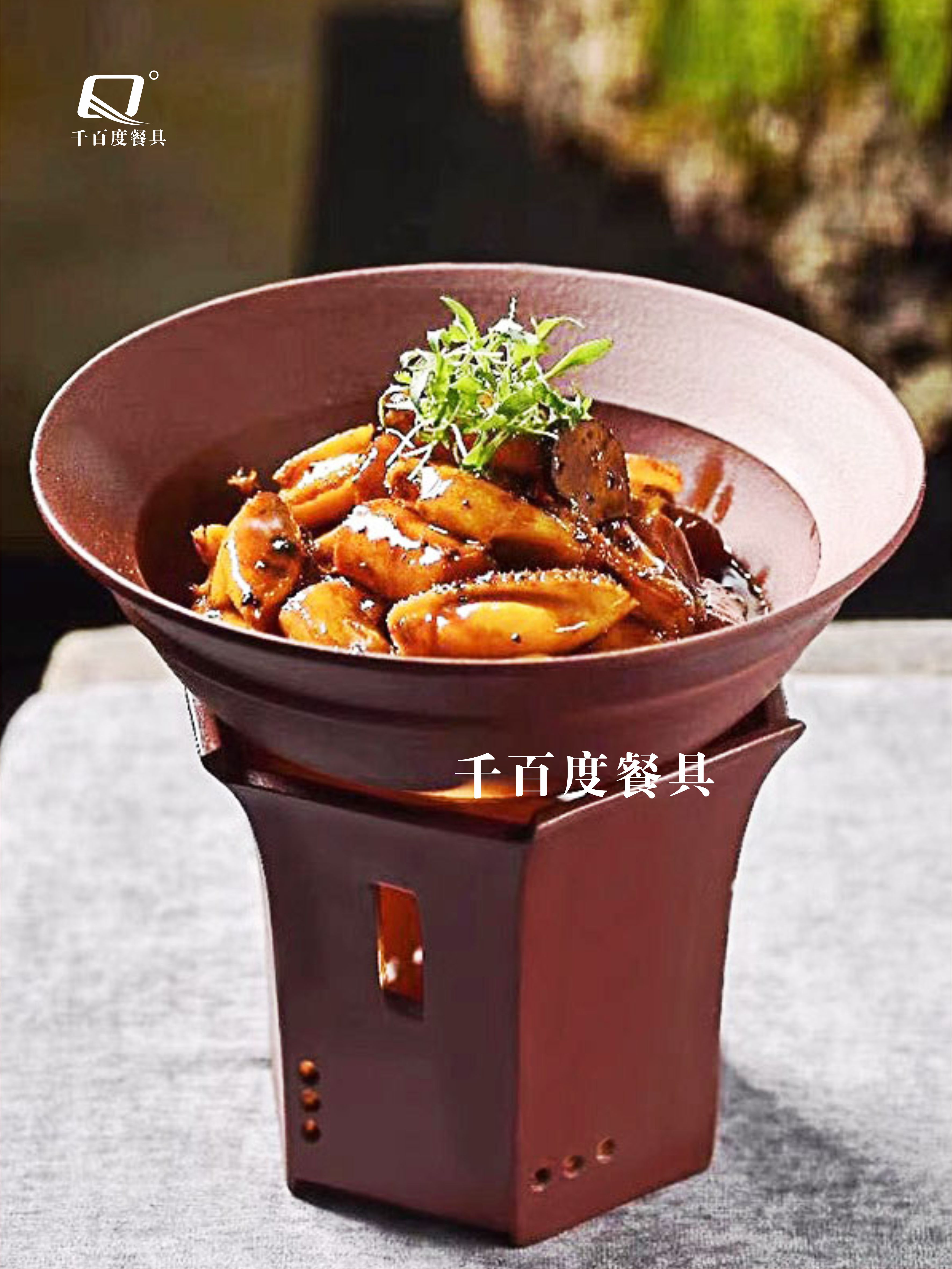 中式复古紫砂碗蜡烛加热炉保温狮子头汤盅鲍鱼红烧肉餐具创意商用