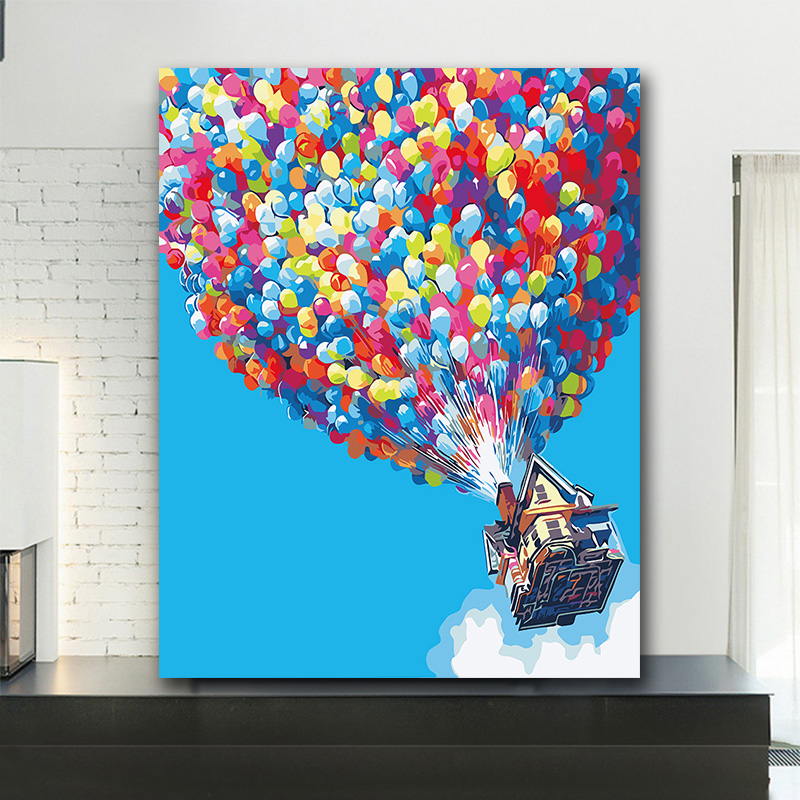 diy数字油画风景客厅简约气球飞机天空手工画填充画diy油彩装饰画