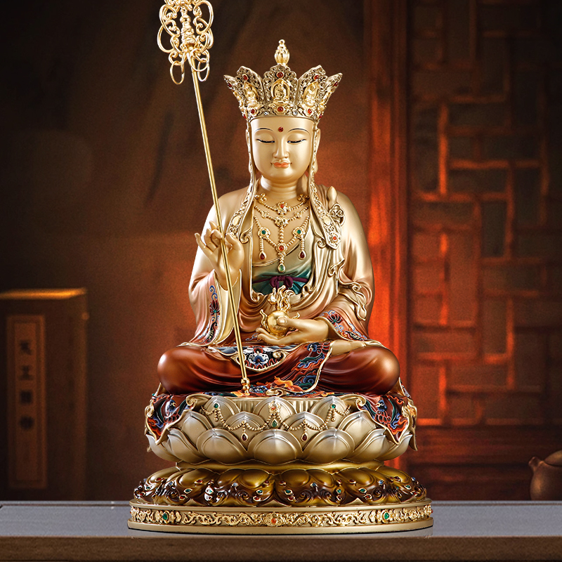 台湾纯铜地藏王菩萨家用供奉地藏王佛像地藏菩萨坐像客厅桌面摆件