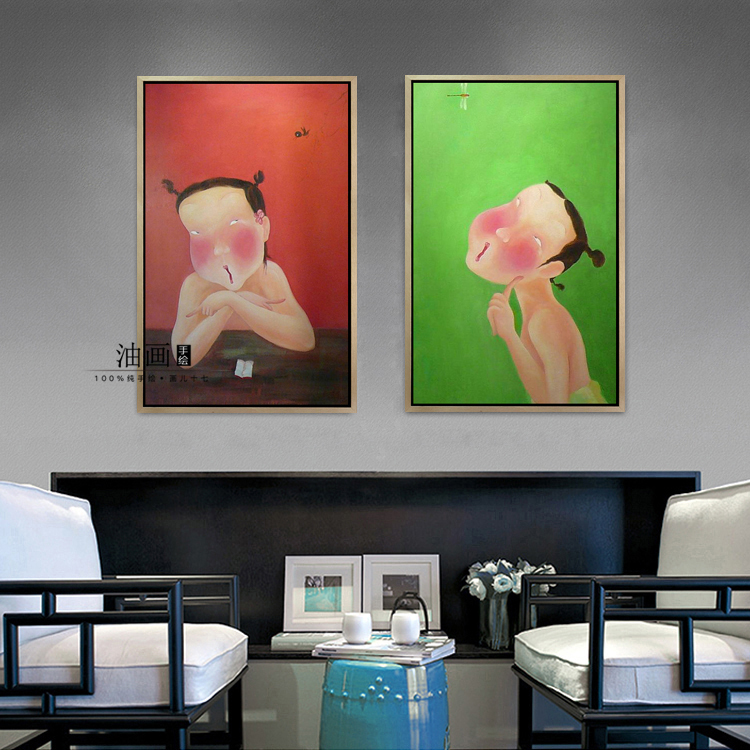 【豆蔻少女】画儿十七纯手绘新中式人物油画客厅红绿色装饰壁挂画