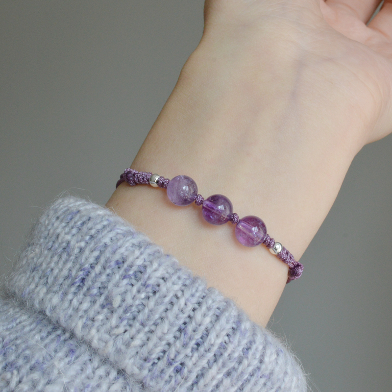 一首紫色的诗 原创天然紫水晶手链气质简约纯银925闺蜜女友手绳