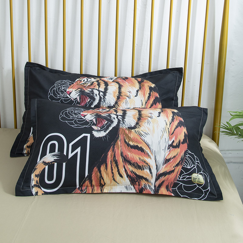 DIY霸气老虎狮子男生磨毛印图枕套一个学生枕头罩子单人48X74枕袋