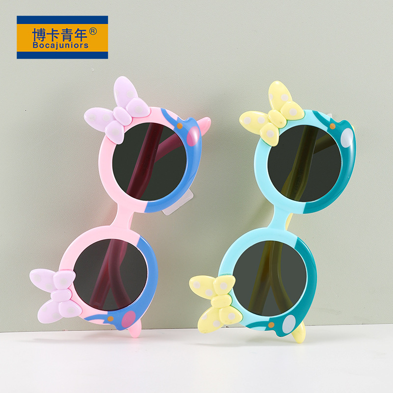 新款儿童硅胶卡通太阳镜TAC偏光蝴蝶结造型墨镜可爱太阳镜SL83004