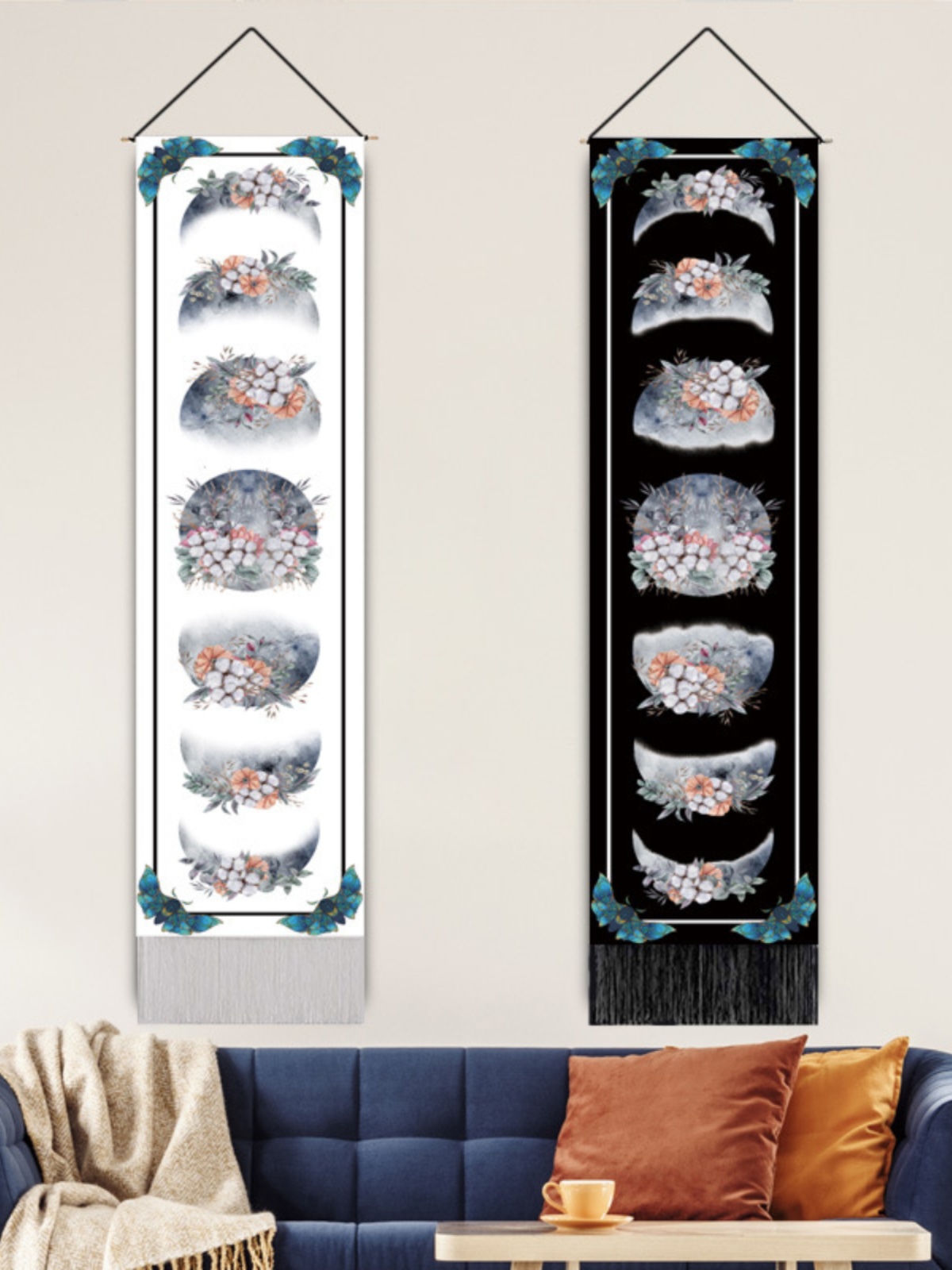 黑白月食花周期变化挂毯壁毯 客厅卧室装饰背景挂画可定 制代发