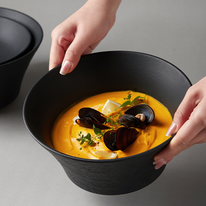 米立风物黑白纯色高级感汤碗家用2024新款陶瓷大号深汤碗轻奢汤盆
