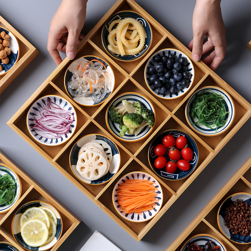 日式创意零食分格盘家用商用点心水果盘竹木火锅蔬菜拼盘烤肉托盘