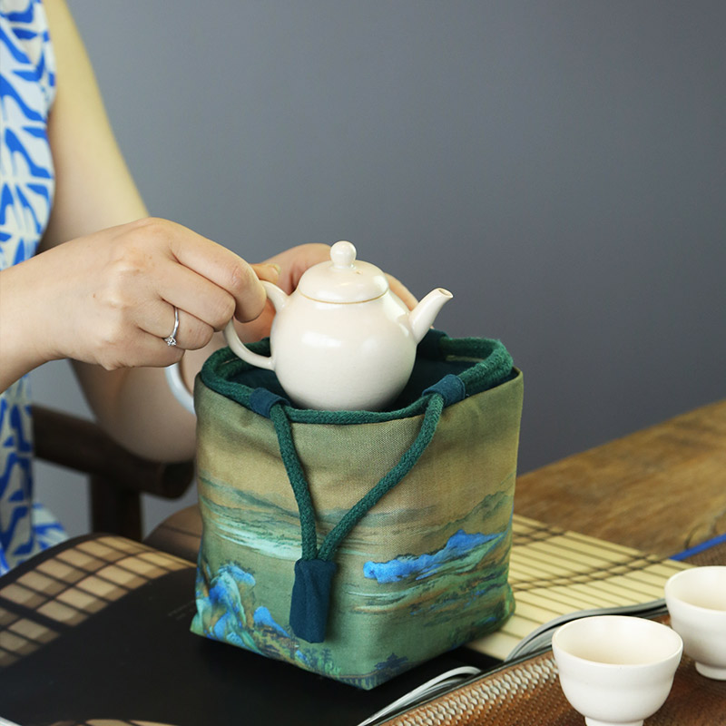 中国风古画加厚棉麻布艺茶具旅行包家用收纳包袋杯袋壶袋茶包装袋