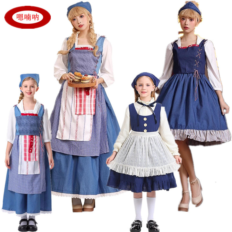 法国童话故事儿童卖火柴的小女孩服装中世纪灰姑娘田园农场女仆服