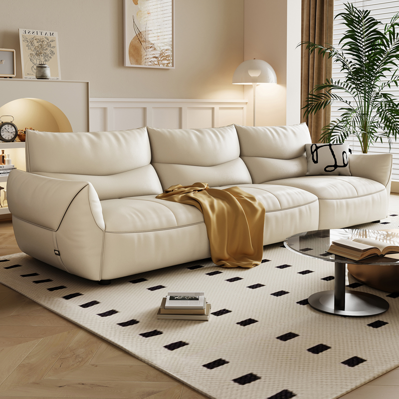 布雷尔意式极简真皮沙发头层牛皮客厅小户型直排白色皮艺沙发TG