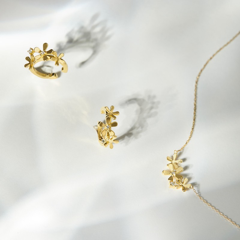 日系AHKAH同款 Blooming 鲜花绽放 立体花朵 纯银 气质耳夹项链