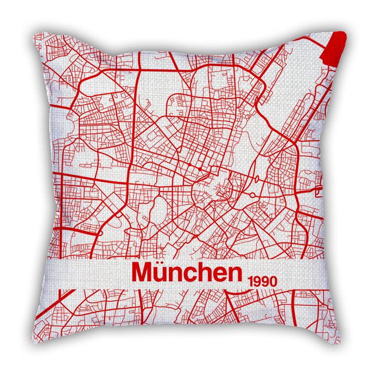 德国慕尼黑地图红白配色抱枕沙发棉麻质感汽车靠枕垫礼物酒吧装饰