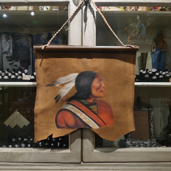 1910s印第安部落艺术家原住民手工绘制酋长美式复古皮画装饰油画