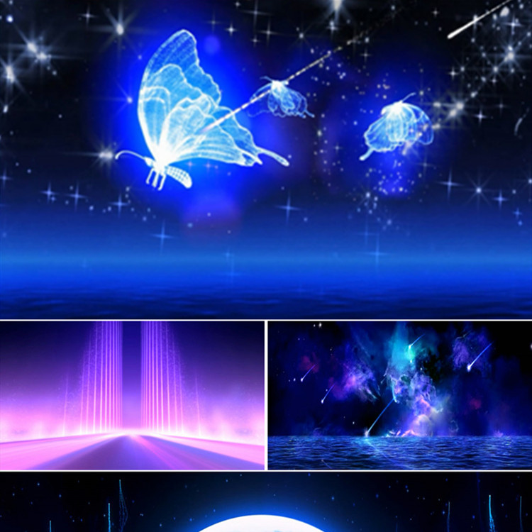 歌曲夜空中最亮的星led动态背景视频素材 粒子星空流星雨光效蝴蝶
