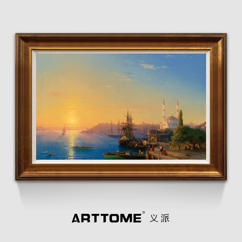 君士坦丁堡海峡 东方风景油画海版画欧式客厅办公室书房玄关挂画