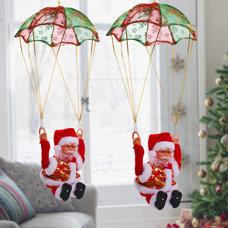 降落伞翻跟头圣诞老人攀爬会爬绳子爬楼梯会爬的圣诞老人电动玩具