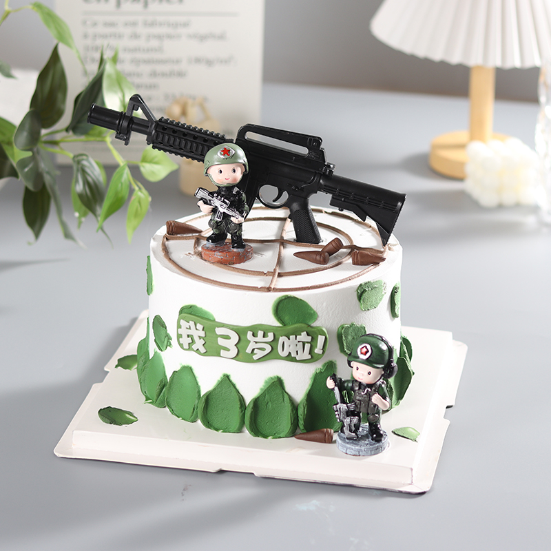 创意特种兵儿童周岁生日蛋糕装饰摆件玩具步枪冲锋枪警察插件插牌
