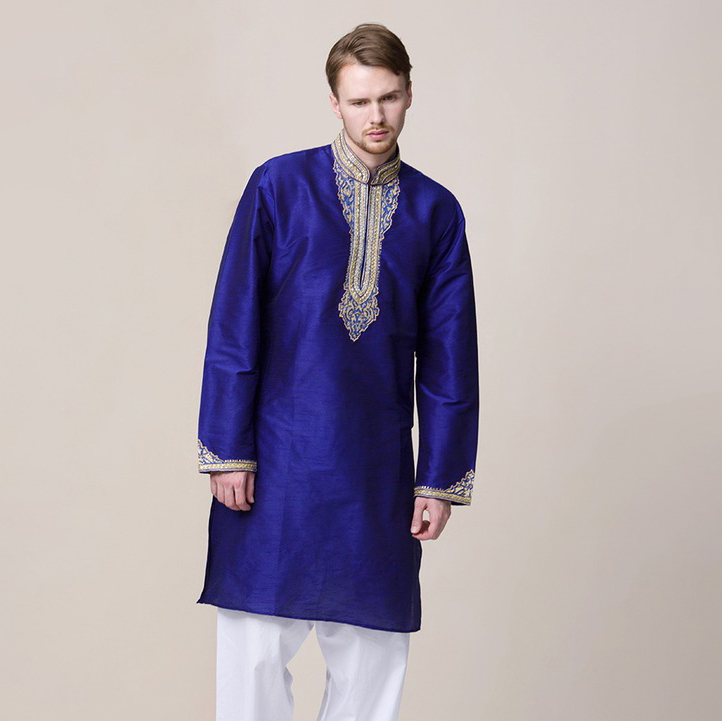 印度男装2件套 传统正宗民族服饰功夫瑜伽宝蓝新款刺绣华丽款中长
