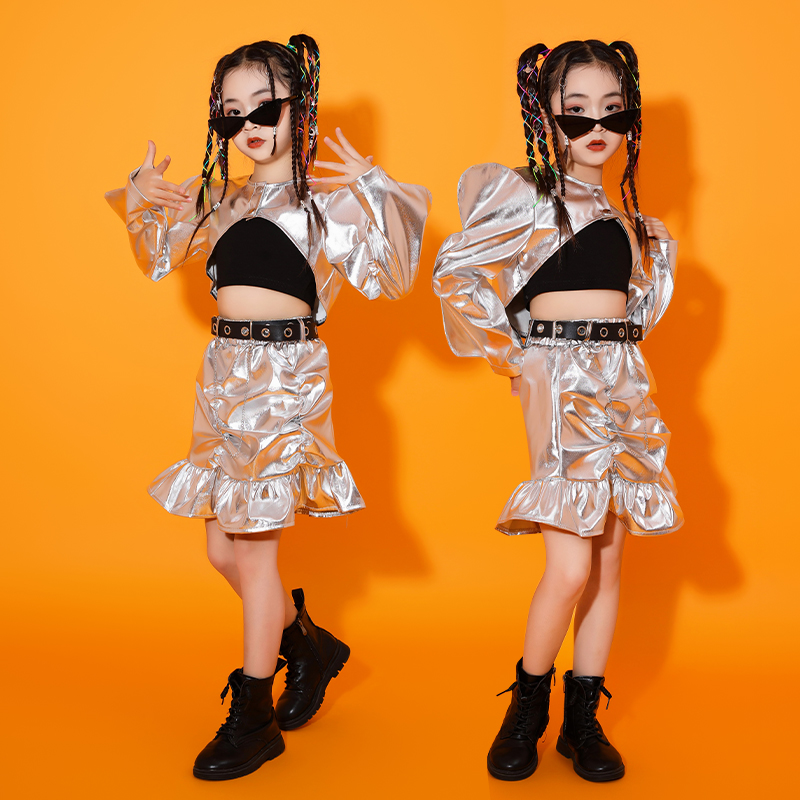 儿童爵士舞演出服装女童模特走秀潮服科技感时装少儿街舞嘻哈套装