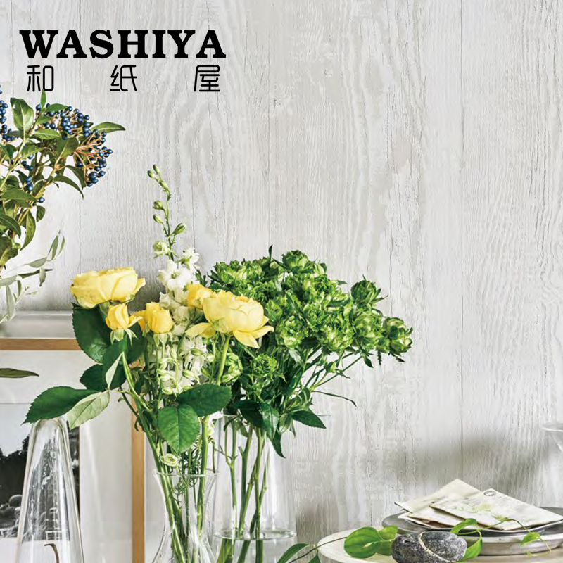 【和纸屋】复古风素材感灰白色木纹客厅 日本进口壁纸按米零卖