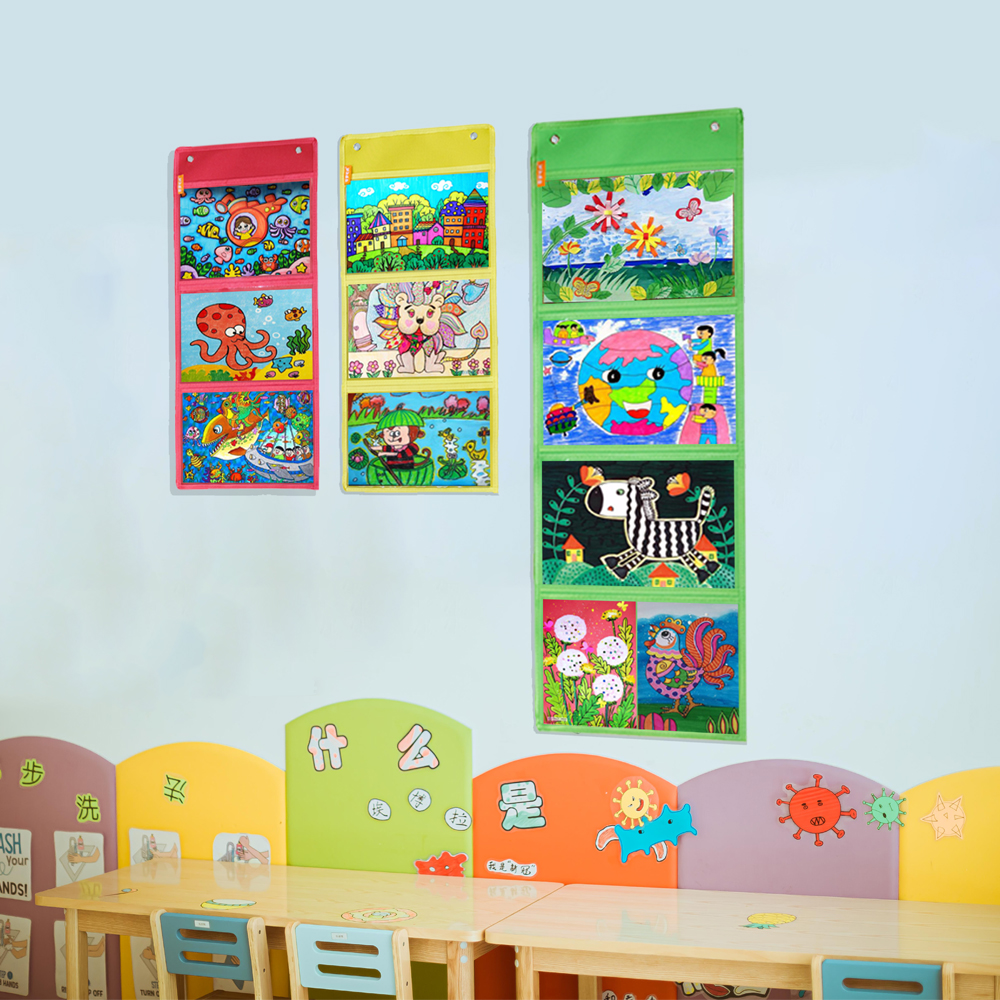 儿童美术作品A3收纳袋幼儿园图画素描透明卡袋画室作业墙面展示袋
