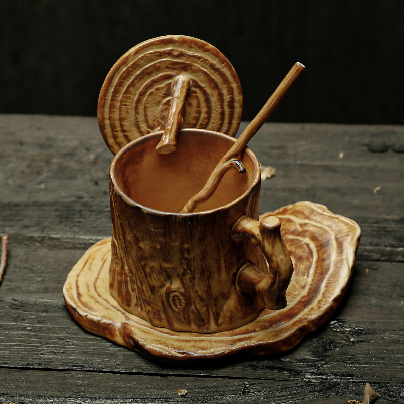 陶瓷咖啡杯设计感手工精致个性创意水杯日式复古家用树桩马克杯子