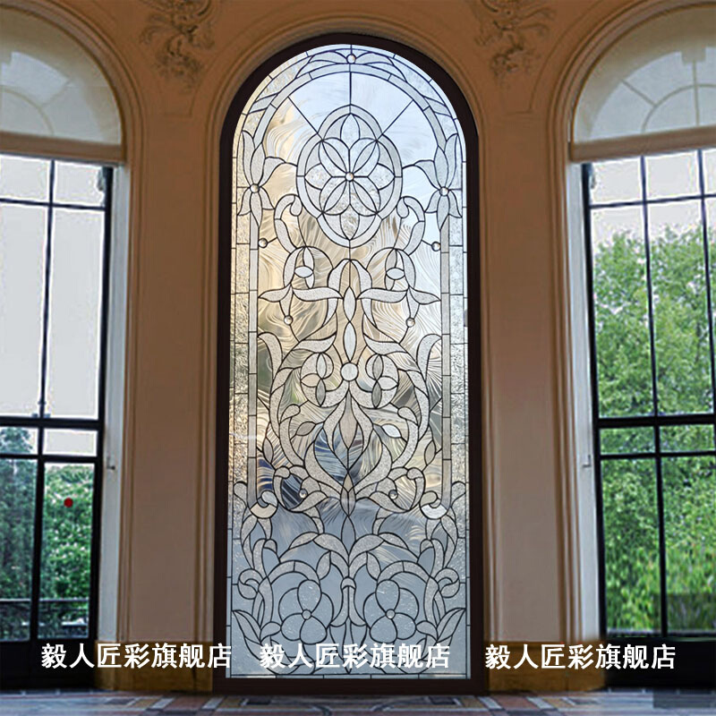 简约压花艺术玻璃教堂蒂凡尼彩色镶嵌隔断门窗玄关客厅过道透光