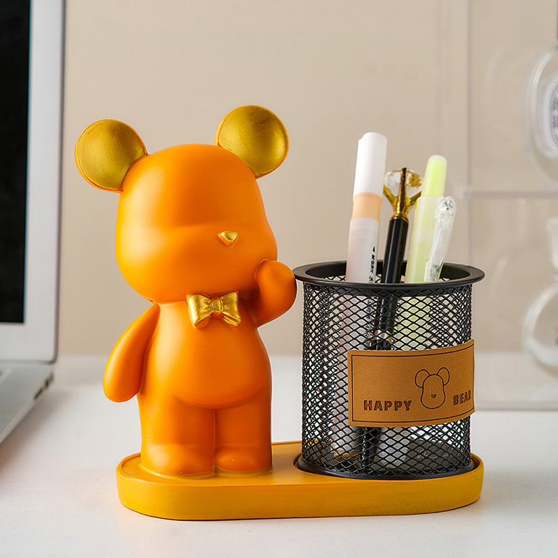 创意暴力熊笔筒摆件艺术办公室桌面收纳盒文具用品教师节生日礼物
