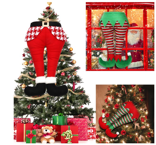 包邮圣诞节装饰品卡通立体精灵脚大号挂件圣诞树挂饰小偷造型配件